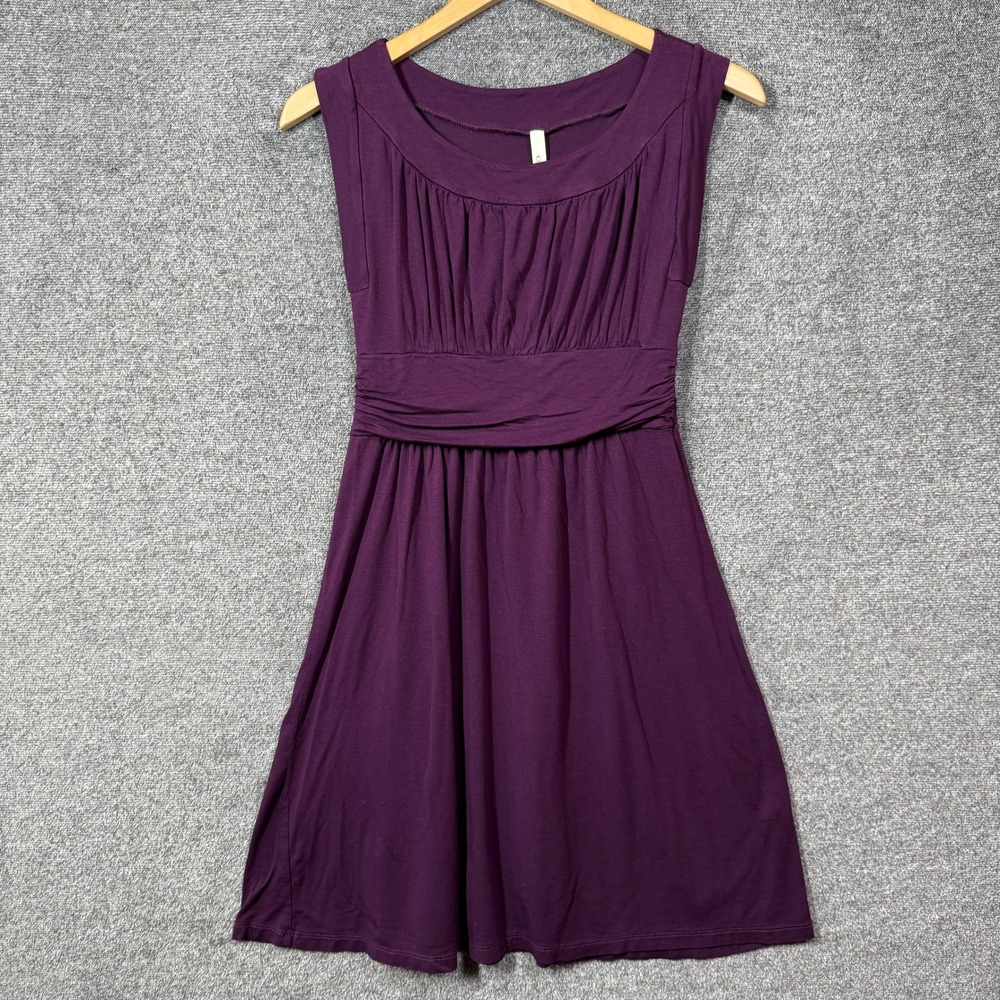 Gilli Dress Womens Small Plum Purple Empire Waist Sleeveless Jersey Knit